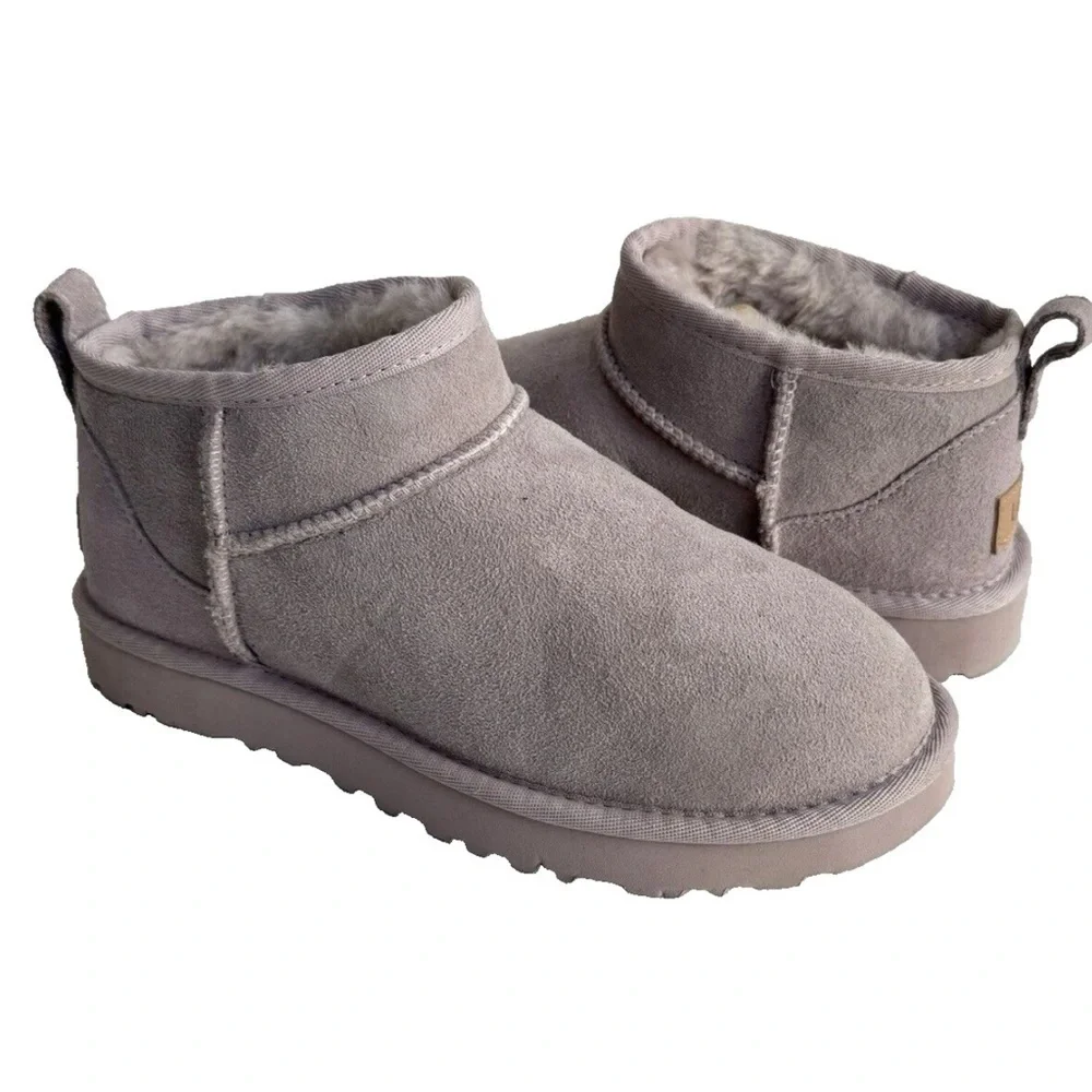 UGG Classic Ultra Mini Boots kids 5 lavender Suede Shearling Cozy Winter Slip-On